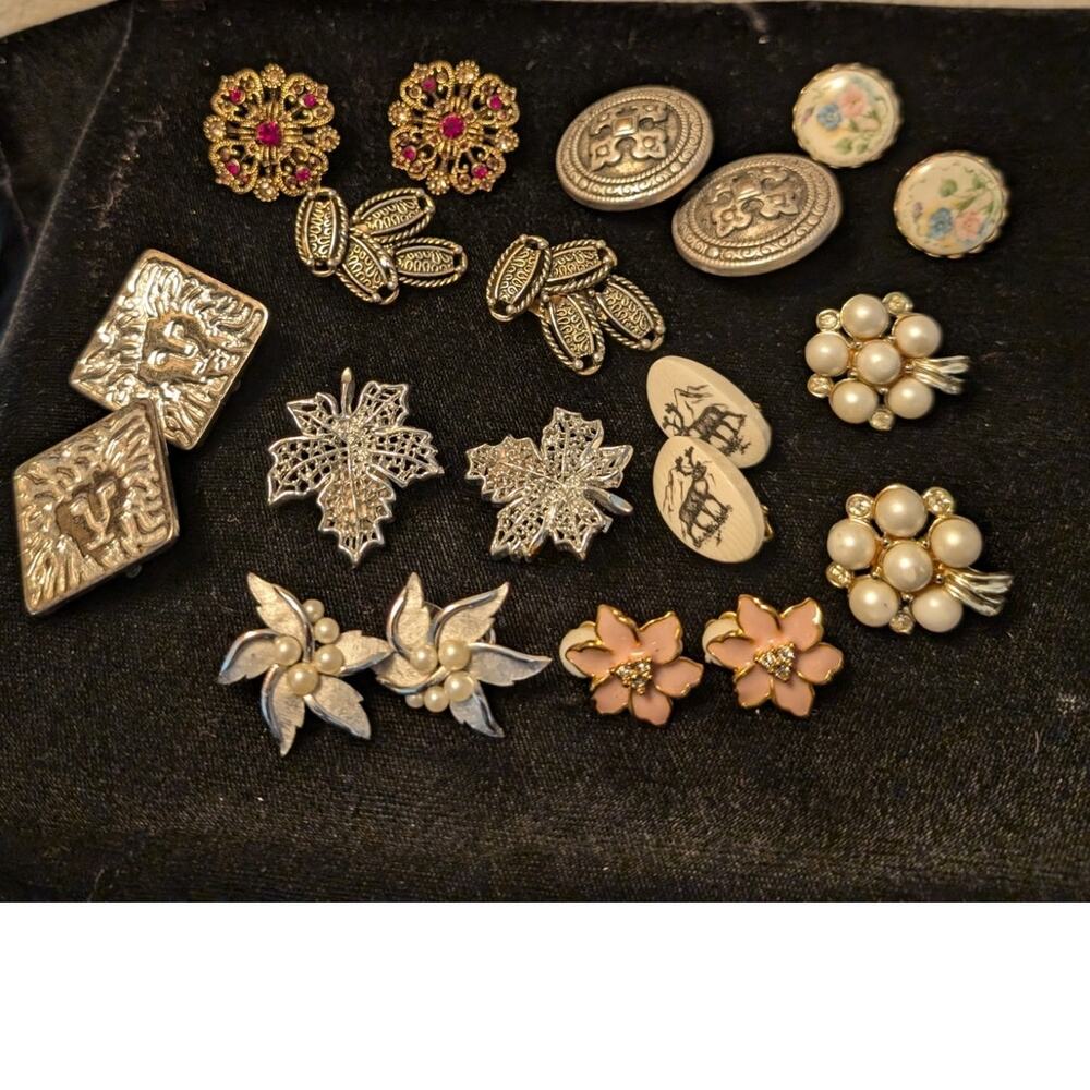 Ten Pair Vintage Clip On Some Signed Anne Klein Avon Sarah Coventry Earrings
